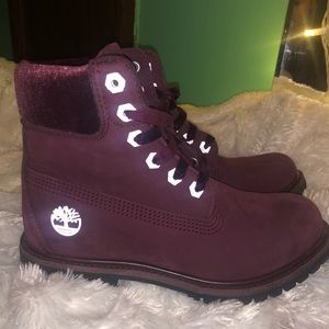 Burgundy Velvet Timberlands
